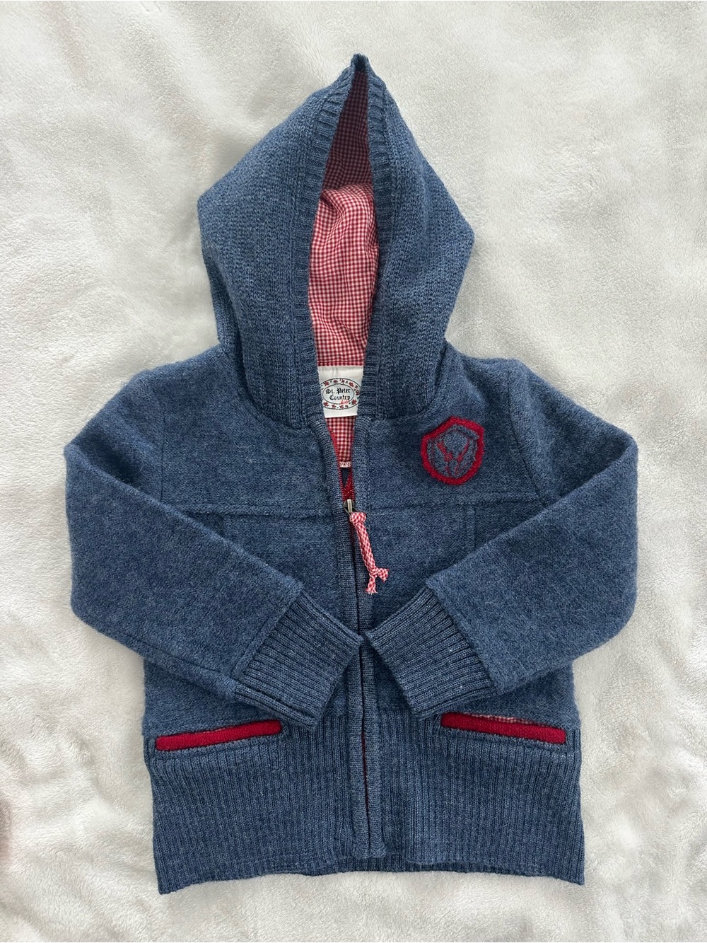 St. Peter Country Vintage 100% Wool ZipUp Sweater SZ 24M/2T Blue Deer 90s Winter